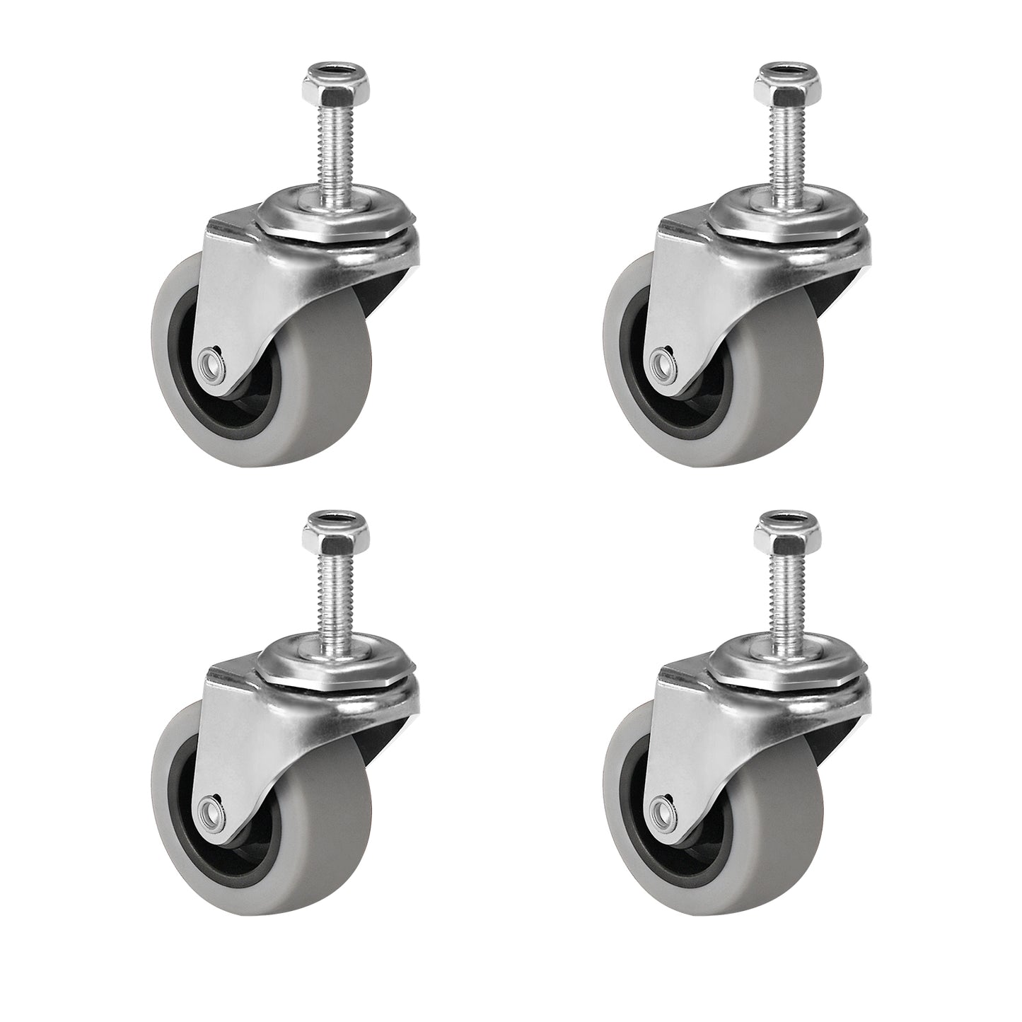 Light Duty Rubber Swivel & Brake Threaded Stem & Plate Casters Set of 4, 5/16''-18 x 1"