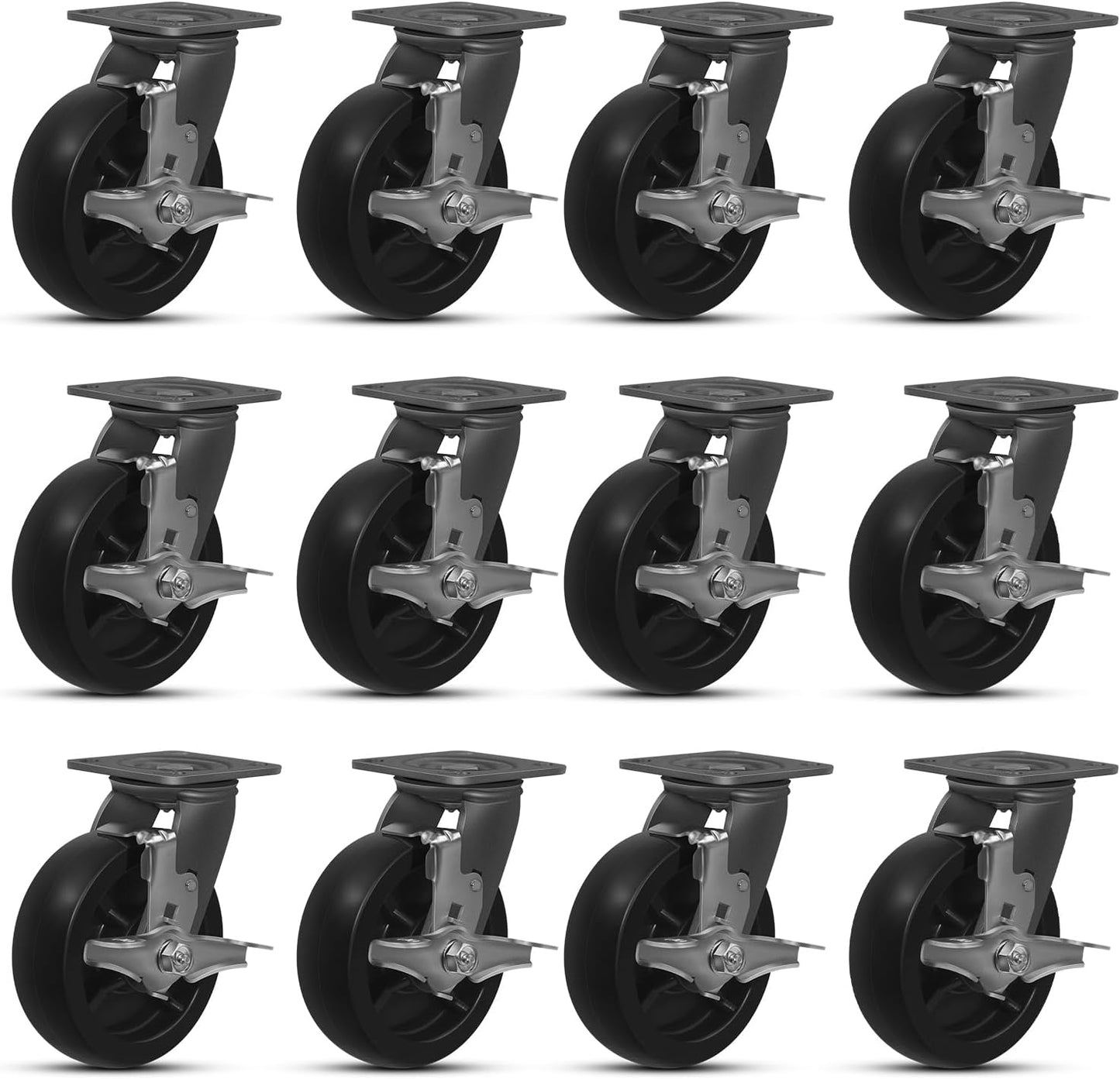 6 Inch Dumpster and Trash Bin Industrial Casters Heavy Duty Polyolefin Wheels