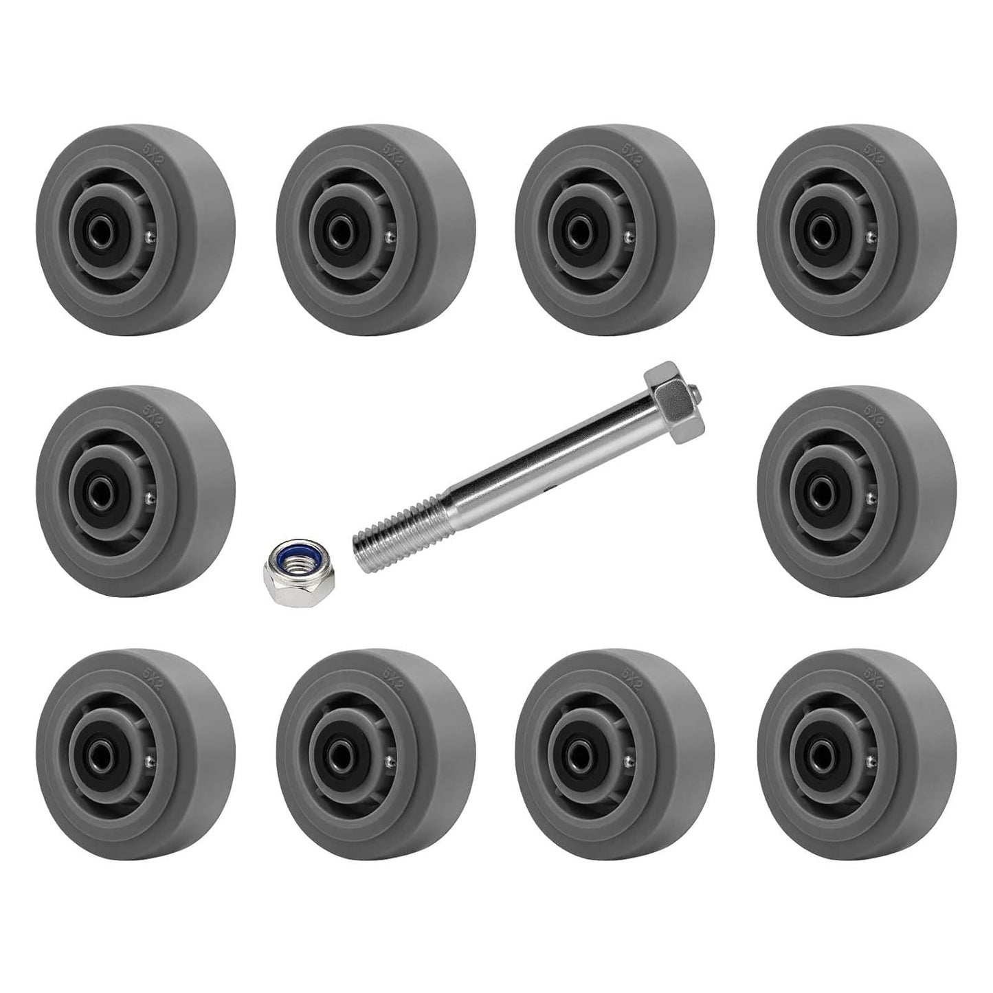 Thermoplastic Rubber Wheel (Flat Tread), Roller Bearing-1/2" Bore, Industrial Wheel 400 lbs Capacity Per Wheel