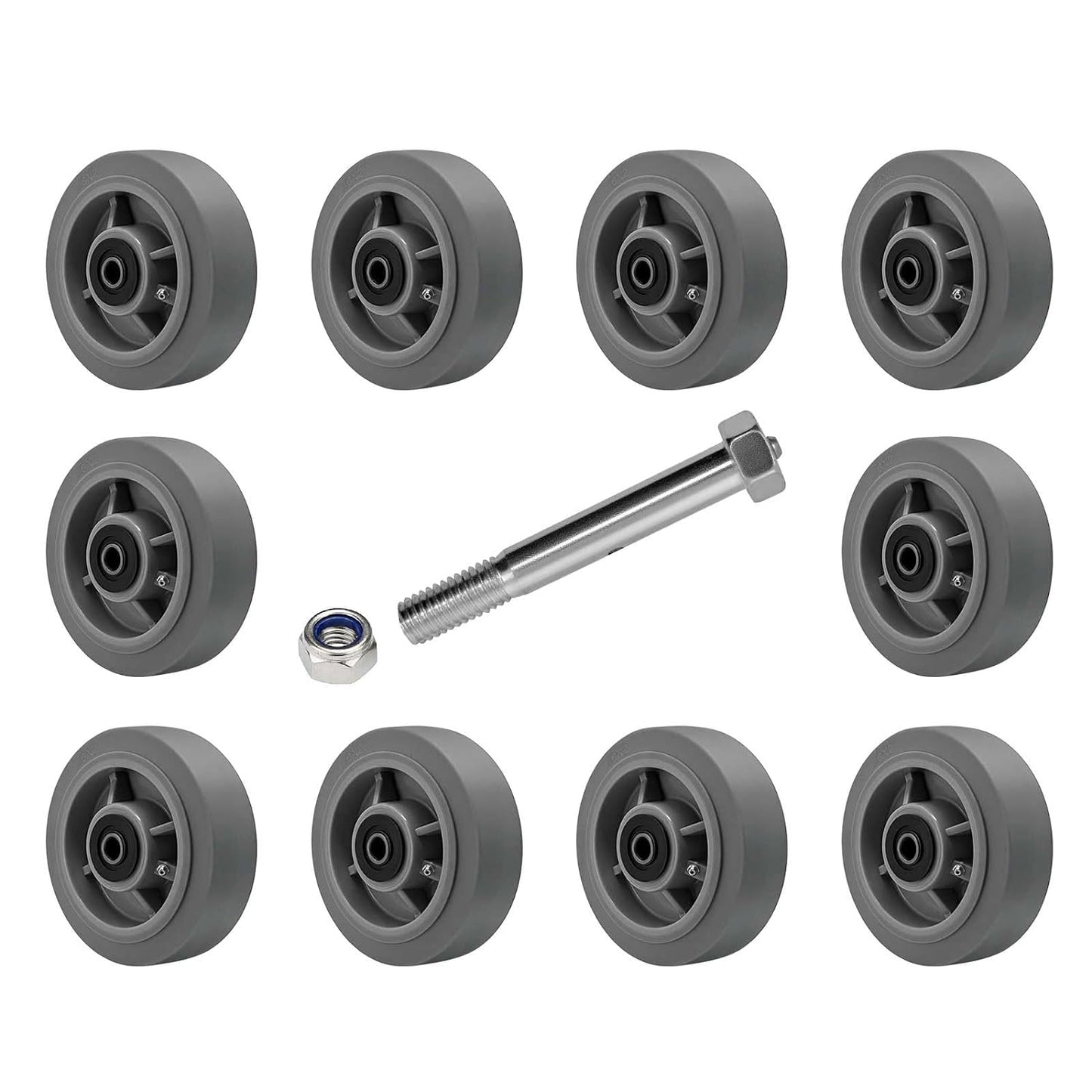 Thermoplastic Rubber Wheel (Flat Tread), Roller Bearing-1/2" Bore, Industrial Wheel 400 lbs Capacity Per Wheel
