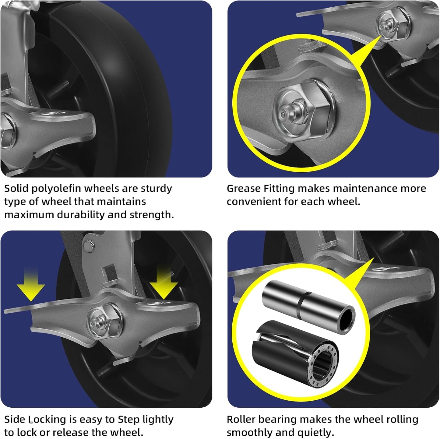 6 Inch Dumpster and Trash Bin Industrial Casters Heavy Duty Polyolefin Wheels