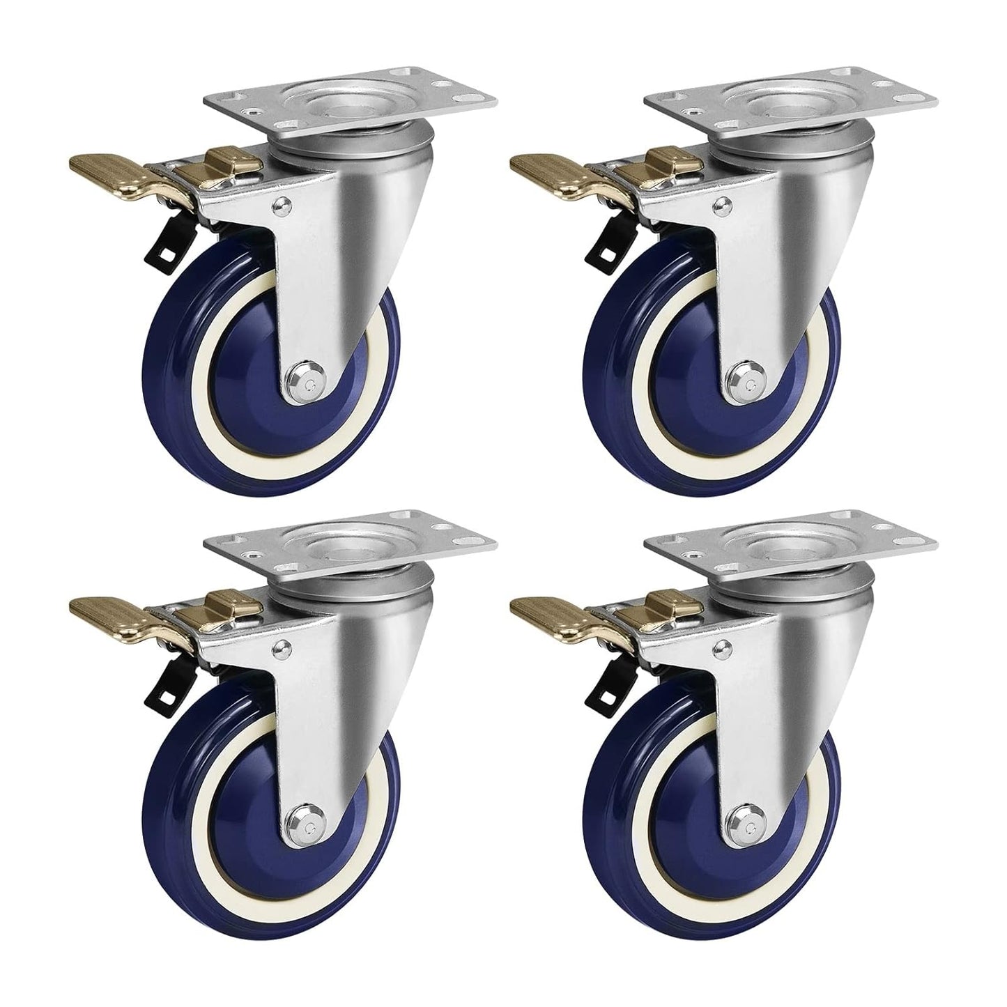 Polyurethane Replacement Shopping Cart Casters , Heavy Duty Locking Casters with 3/8" & 5/16" Bore Swivel Casters Set of 4 Wheels for Cart Furniture