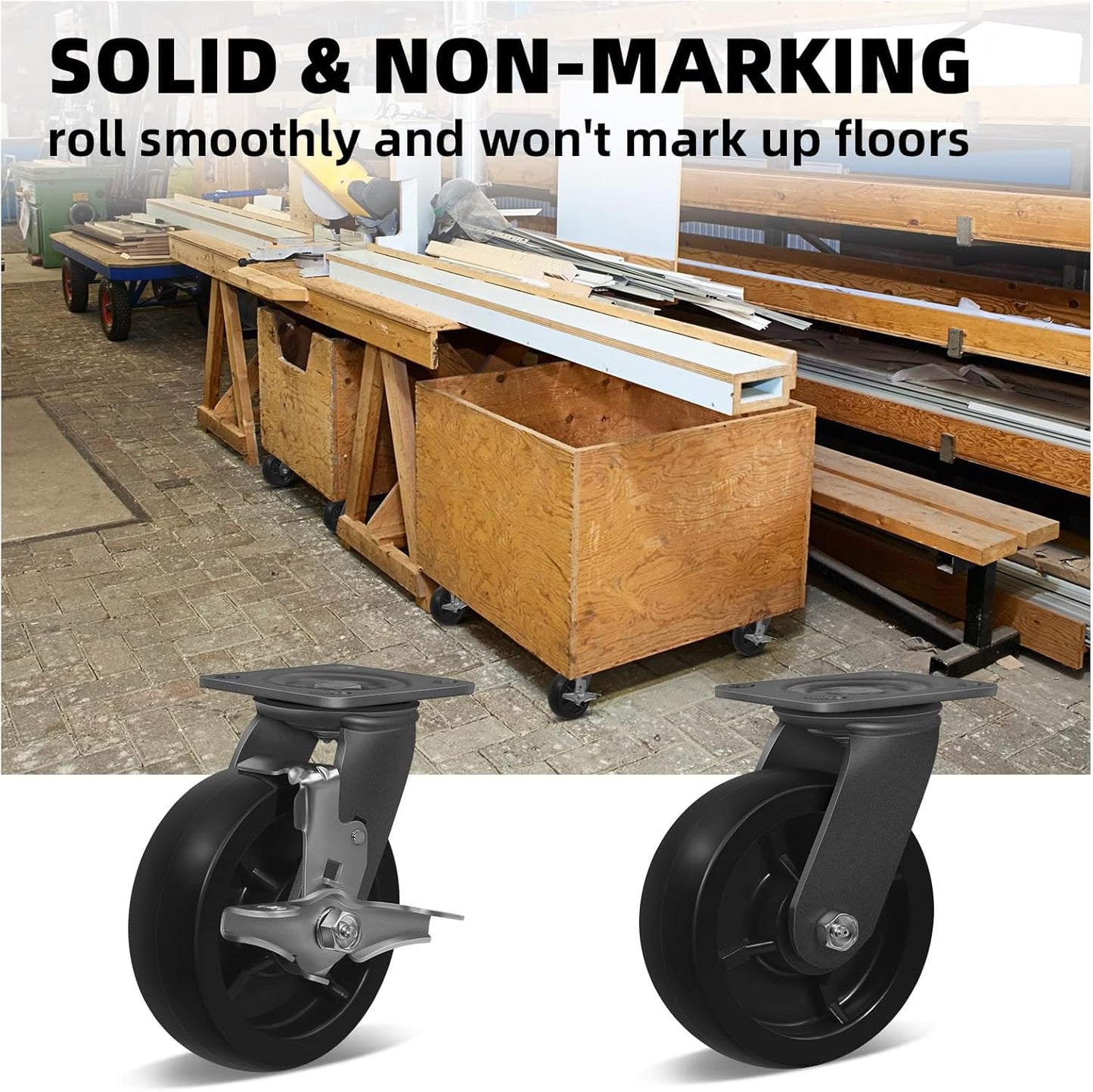 6 Inch Dumpster and Trash Bin Industrial Casters Heavy Duty Polyolefin Wheels