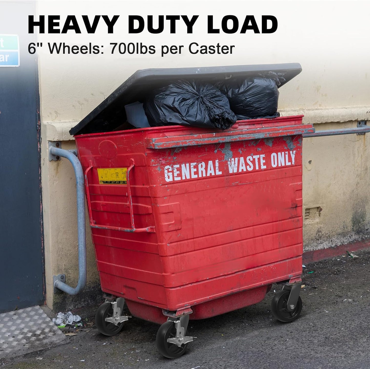 6 Inch Dumpster and Trash Bin Industrial Casters Heavy Duty Polyolefin Wheels