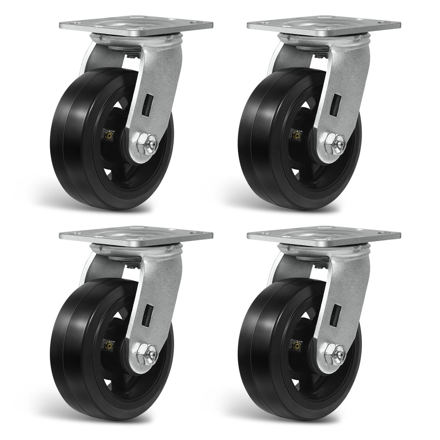 Heavy Duty Casters - Rubber Tread on Cast Iron Core, Caster Wheels for Heavy-Duty Mobility