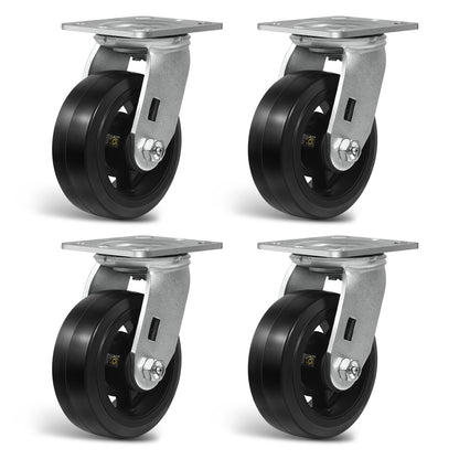 Heavy Duty Casters - Rubber Tread on Cast Iron Core, Caster Wheels for Heavy-Duty Mobility