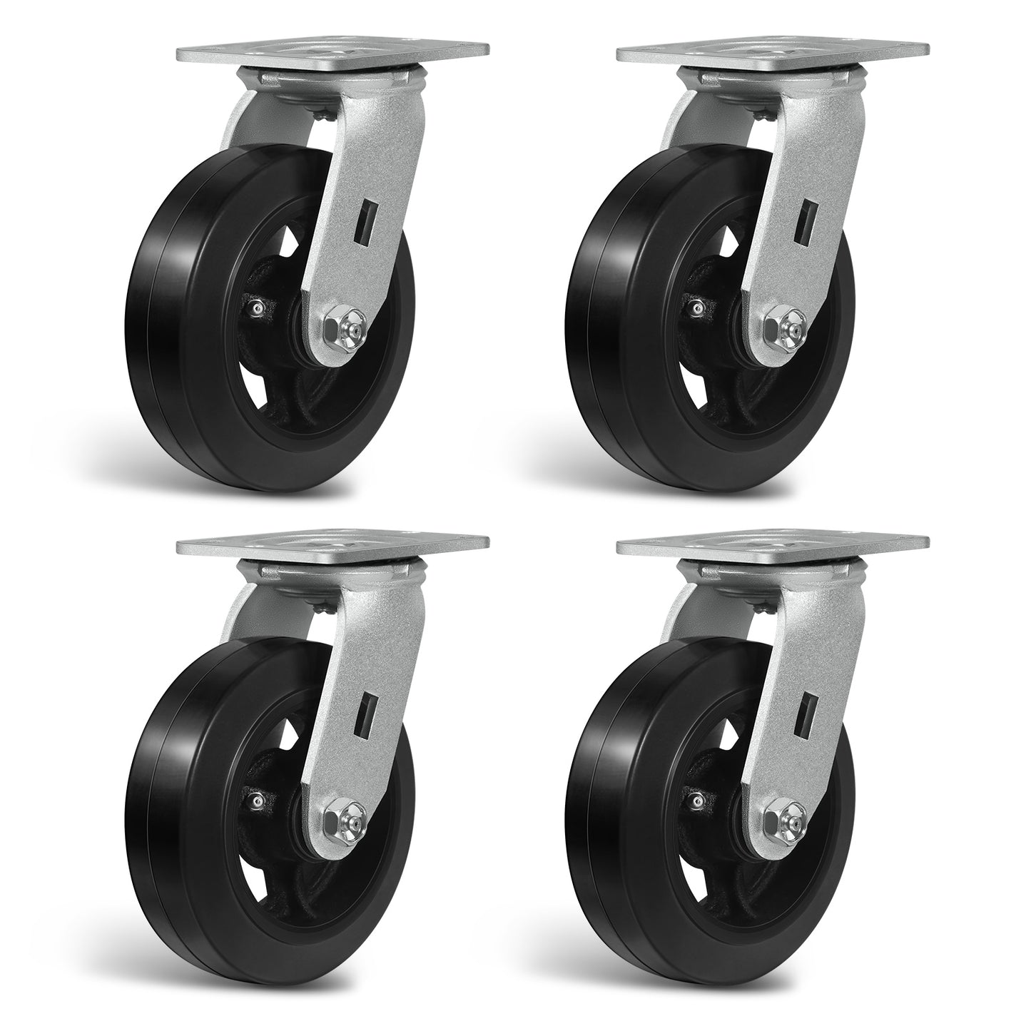 Heavy Duty Casters - Rubber Tread on Cast Iron Core, Caster Wheels for Heavy-Duty Mobility