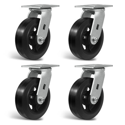 Heavy Duty Casters - Rubber Tread on Cast Iron Core, Caster Wheels for Heavy-Duty Mobility