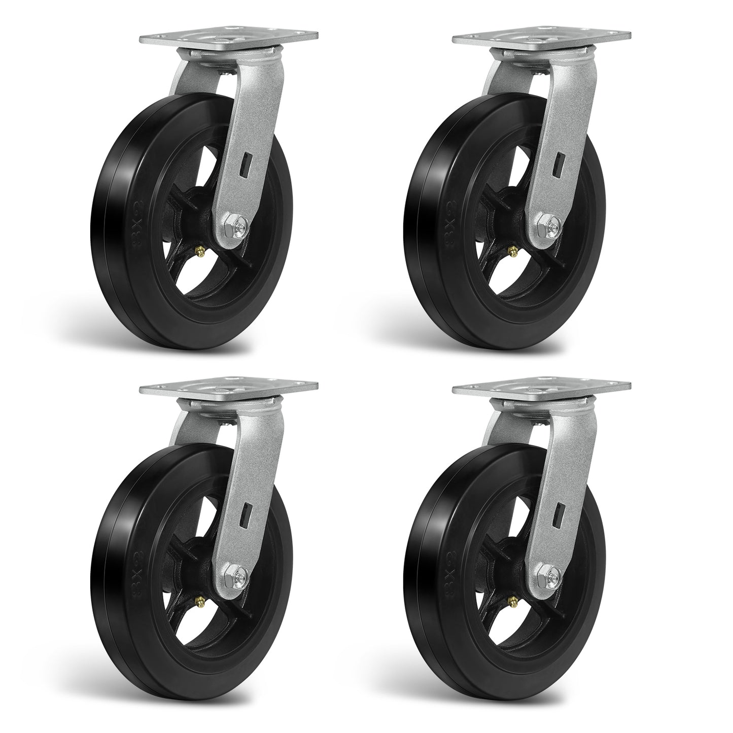 Heavy Duty Casters - Rubber Tread on Cast Iron Core, Caster Wheels for Heavy-Duty Mobility