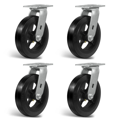 Heavy Duty Casters - Rubber Tread on Cast Iron Core, Caster Wheels for Heavy-Duty Mobility