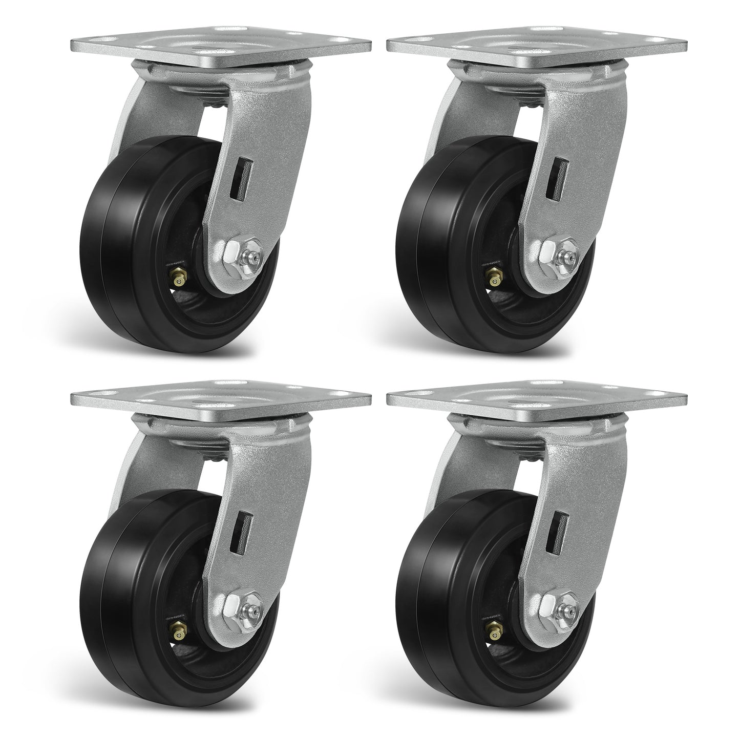 Heavy Duty Casters - Rubber Tread on Cast Iron Core, Caster Wheels for Heavy-Duty Mobility