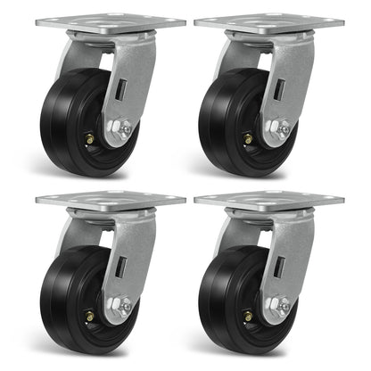 Heavy Duty Casters - Rubber Tread on Cast Iron Core, Caster Wheels for Heavy-Duty Mobility