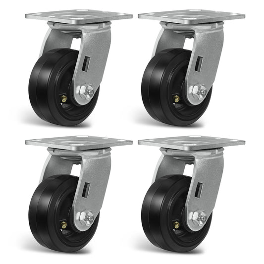 Heavy Duty Casters - Rubber Tread on Cast Iron Core, Caster Wheels for Heavy-Duty Mobility