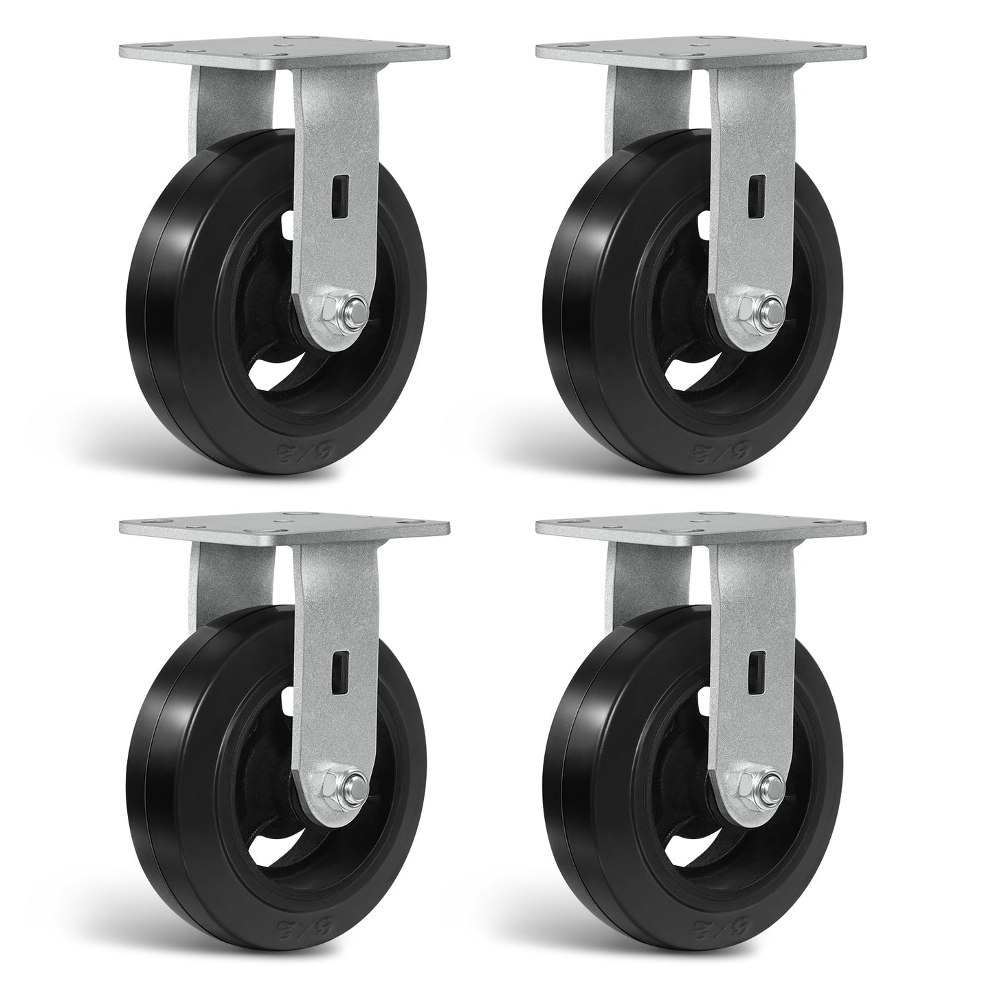 Heavy Duty Casters - Rubber Tread on Cast Iron Core, Caster Wheels for Heavy-Duty Mobility