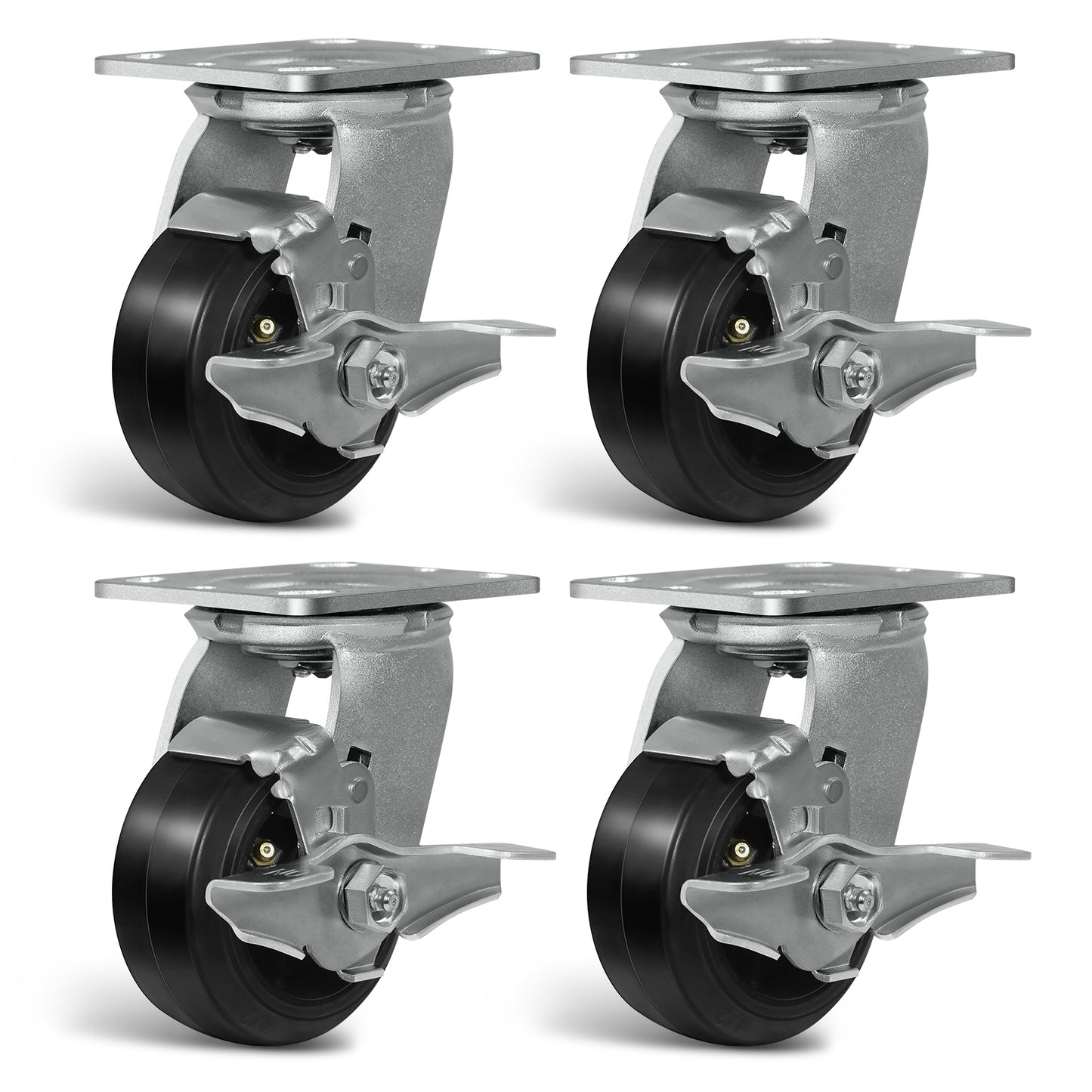 Heavy Duty Casters - Rubber Tread on Cast Iron Core, Caster Wheels for Heavy-Duty Mobility
