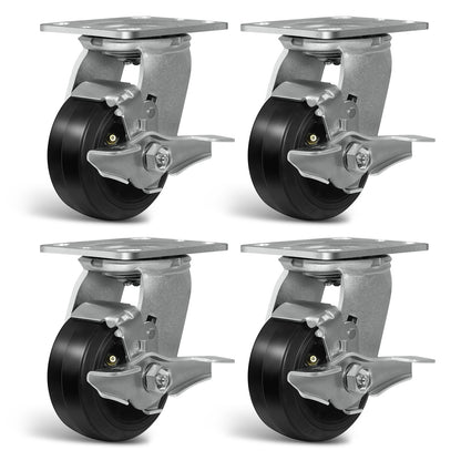 Heavy Duty Casters - Rubber Tread on Cast Iron Core, Caster Wheels for Heavy-Duty Mobility