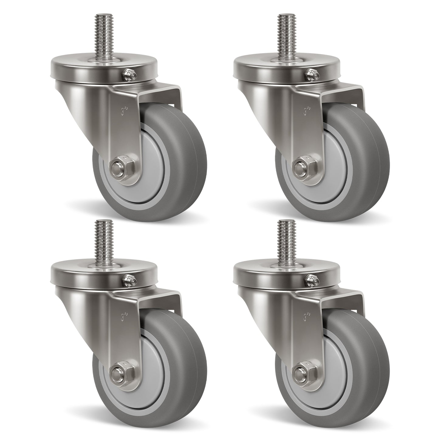Stem Stainless Steel Caster Wheels, Anti-Corrosion Rubber Caster Wheels for Hospitals Food Labs