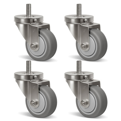 Stem Stainless Steel Caster Wheels, Anti-Corrosion Rubber Caster Wheels for Hospitals Food Labs