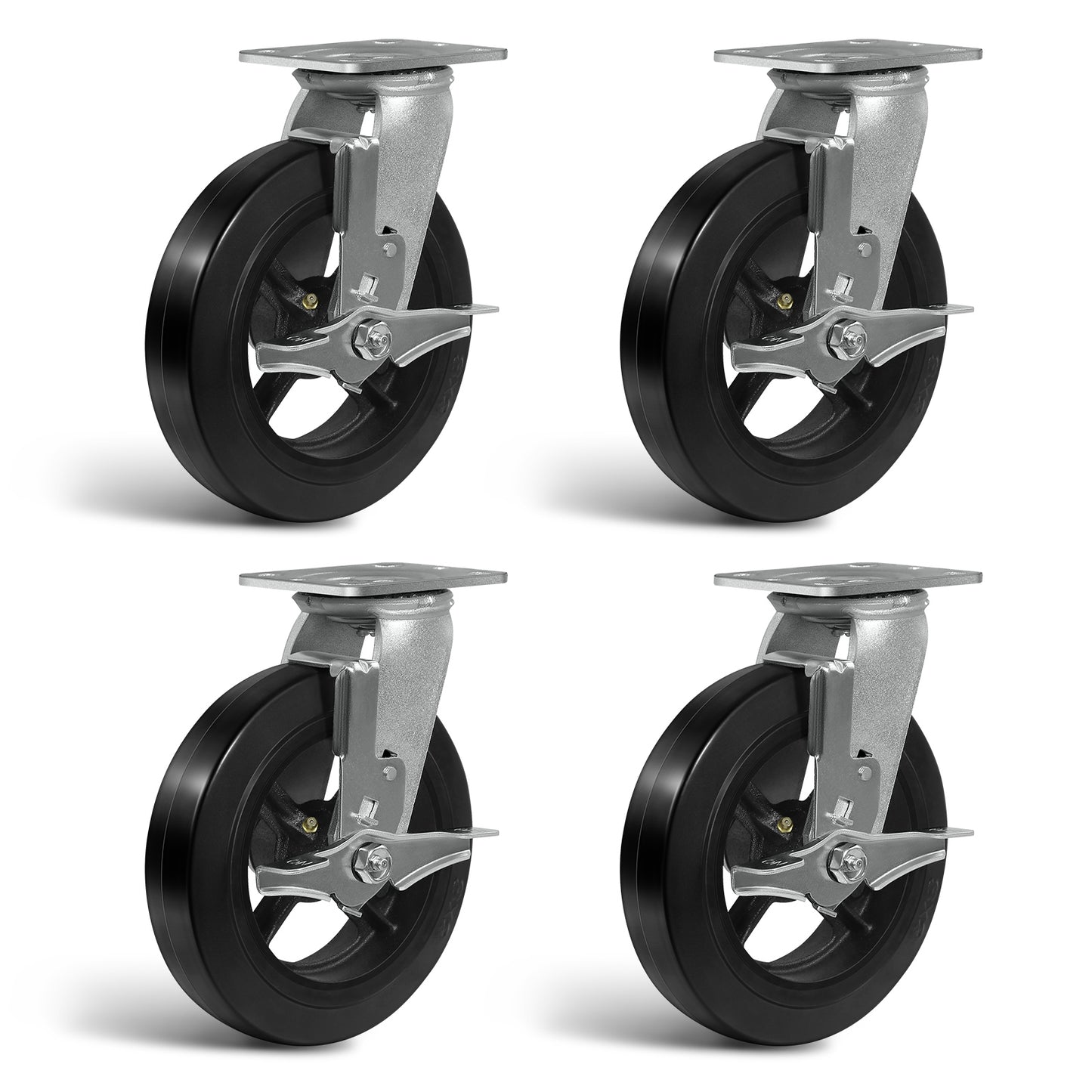 Heavy Duty Casters - Rubber Tread on Cast Iron Core, Caster Wheels for Heavy-Duty Mobility