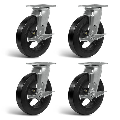 Heavy Duty Casters - Rubber Tread on Cast Iron Core, Caster Wheels for Heavy-Duty Mobility