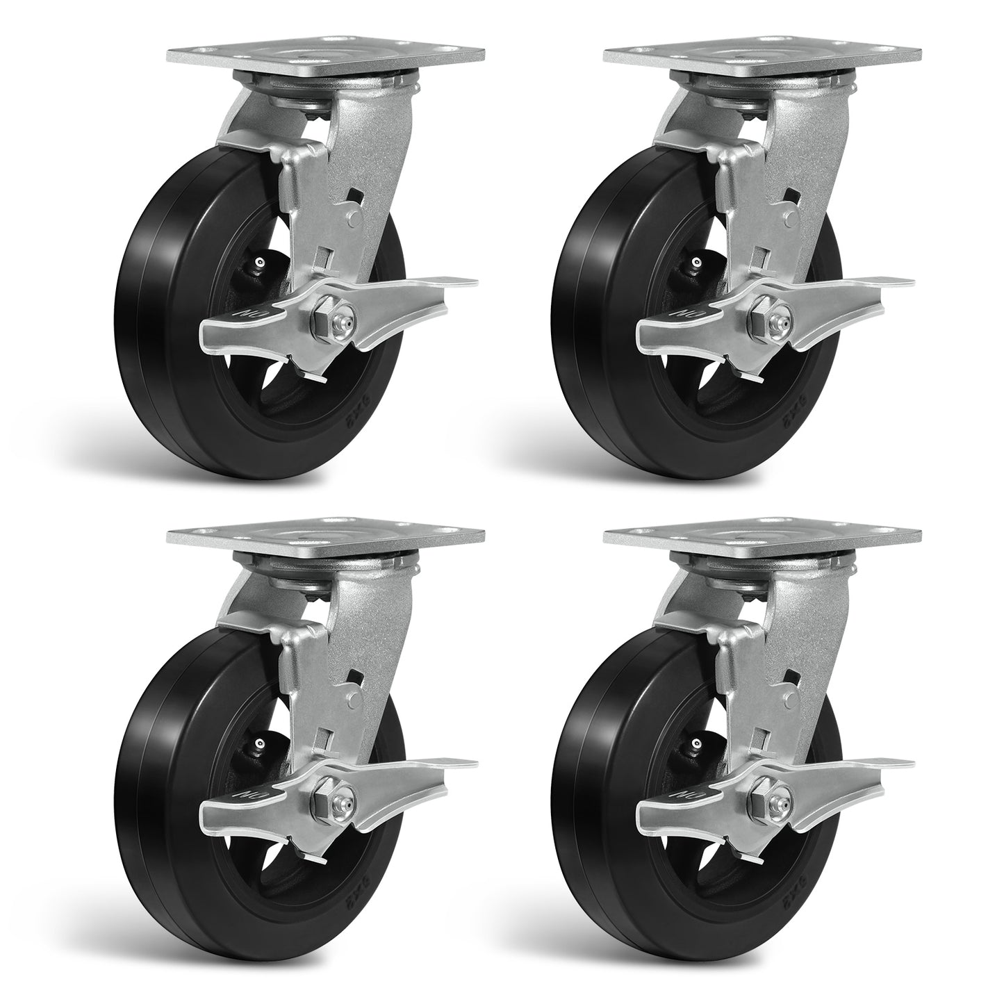 Heavy Duty Casters - Rubber Tread on Cast Iron Core, Caster Wheels for Heavy-Duty Mobility
