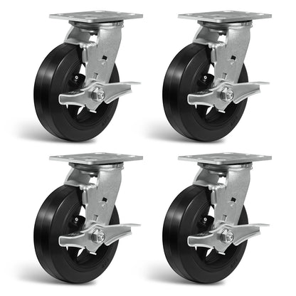 Heavy Duty Casters - Rubber Tread on Cast Iron Core, Caster Wheels for Heavy-Duty Mobility