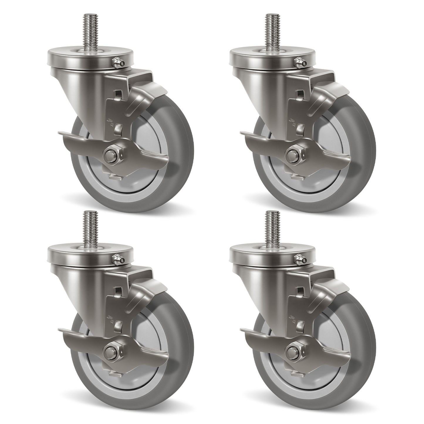 Stem Stainless Steel Caster Wheels, Anti-Corrosion Rubber Caster Wheels for Hospitals Food Labs