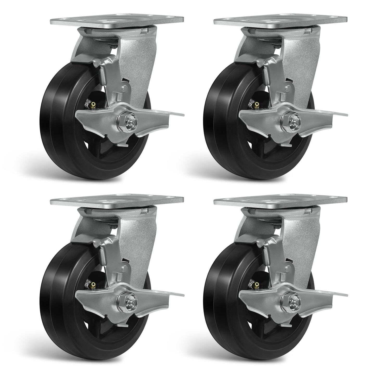Heavy Duty Casters - Rubber Tread on Cast Iron Core, Caster Wheels for Heavy-Duty Mobility