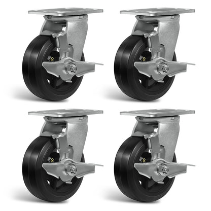 Heavy Duty Casters - Rubber Tread on Cast Iron Core, Caster Wheels for Heavy-Duty Mobility