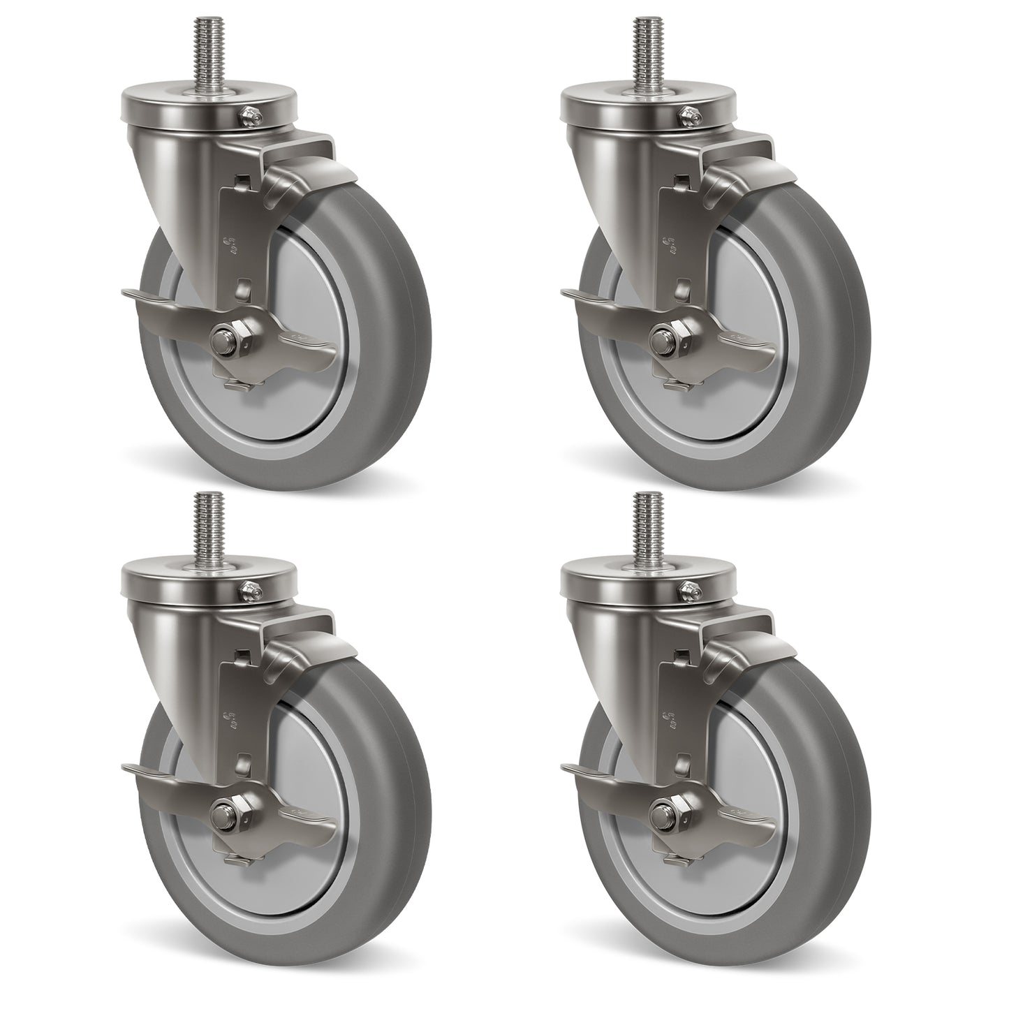 Stem Stainless Steel Caster Wheels, Anti-Corrosion Rubber Caster Wheels for Hospitals Food Labs