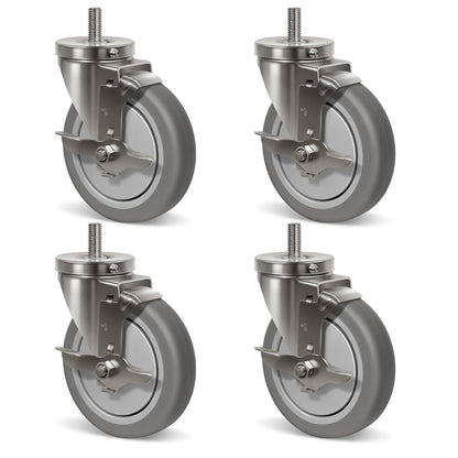 Stem Stainless Steel Caster Wheels, Anti-Corrosion Rubber Caster Wheels for Hospitals Food Labs