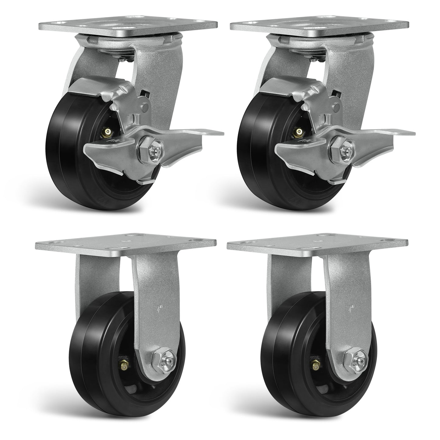 Heavy Duty Casters - Rubber Tread on Cast Iron Core, Caster Wheels for Heavy-Duty Mobility