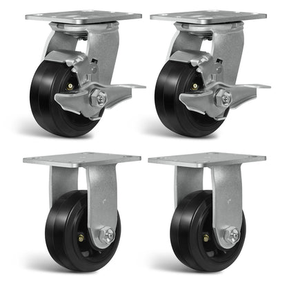 Heavy Duty Casters - Rubber Tread on Cast Iron Core, Caster Wheels for Heavy-Duty Mobility
