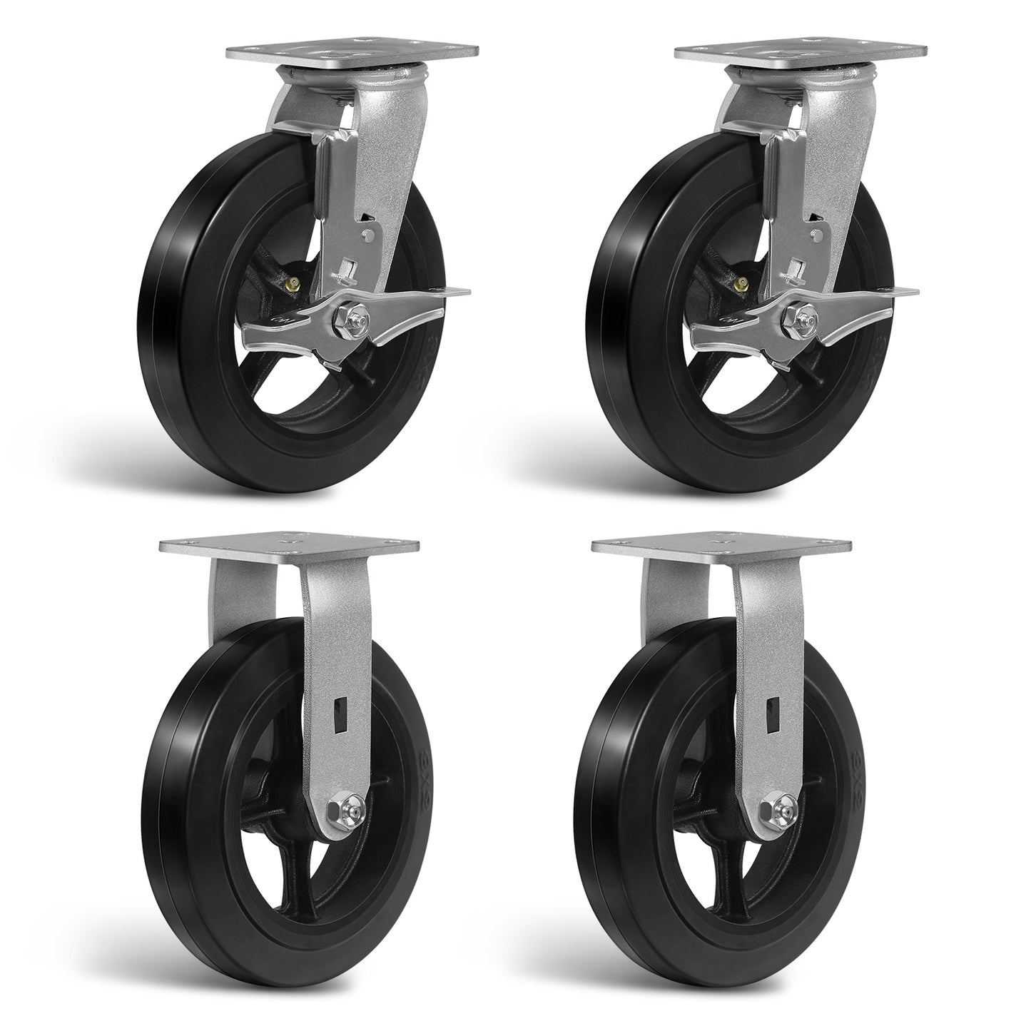 Heavy Duty Casters - Rubber Tread on Cast Iron Core, Caster Wheels for Heavy-Duty Mobility