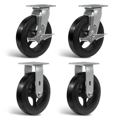 Heavy Duty Casters - Rubber Tread on Cast Iron Core, Caster Wheels for Heavy-Duty Mobility