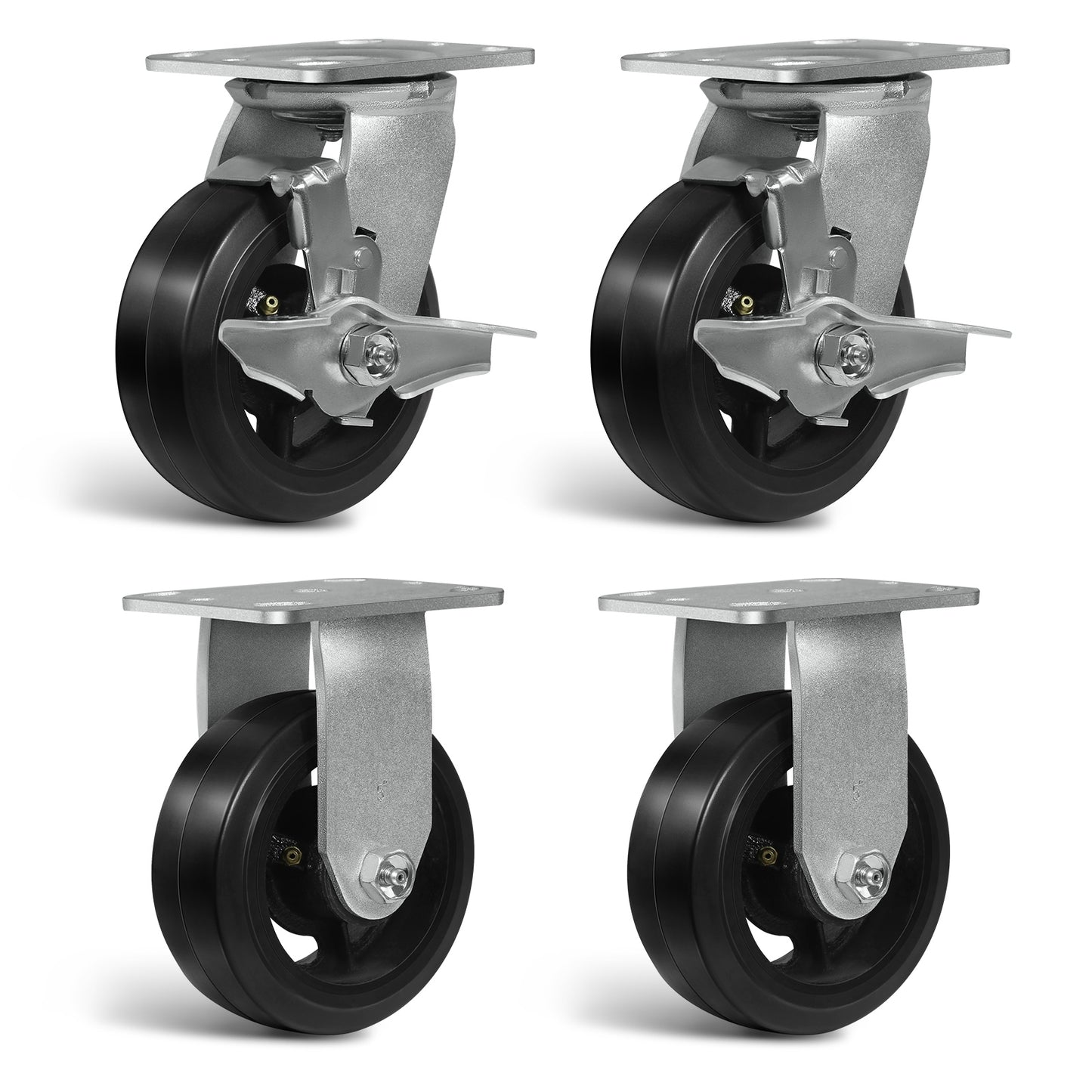 Heavy Duty Casters - Rubber Tread on Cast Iron Core, Caster Wheels for Heavy-Duty Mobility