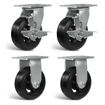 Heavy Duty Casters - Rubber Tread on Cast Iron Core, Caster Wheels for Heavy-Duty Mobility