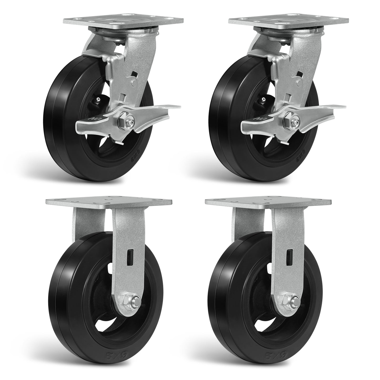 Heavy Duty Casters - Rubber Tread on Cast Iron Core, Caster Wheels for Heavy-Duty Mobility