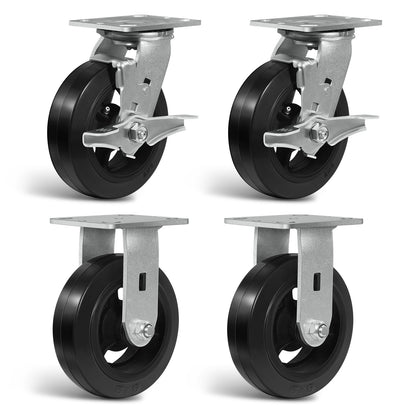Heavy Duty Casters - Rubber Tread on Cast Iron Core, Caster Wheels for Heavy-Duty Mobility