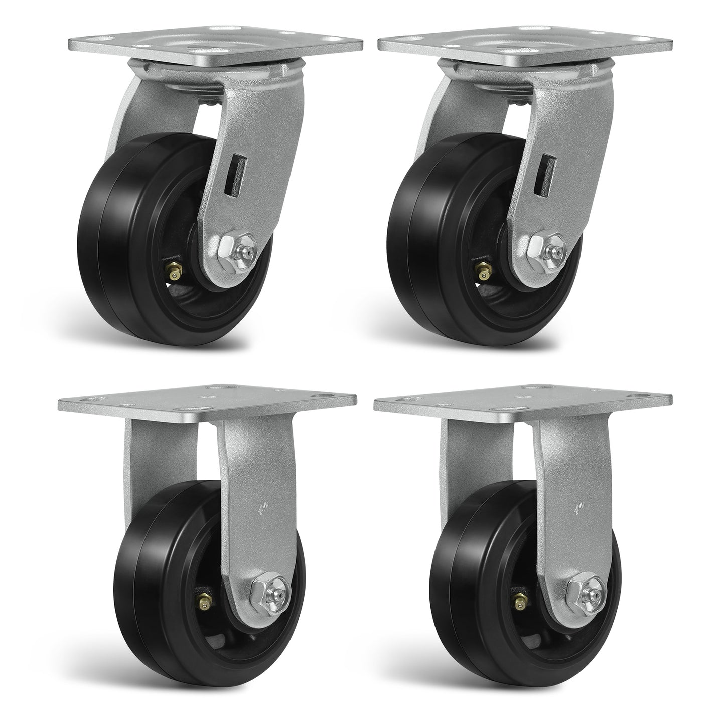 Heavy Duty Casters - Rubber Tread on Cast Iron Core, Caster Wheels for Heavy-Duty Mobility