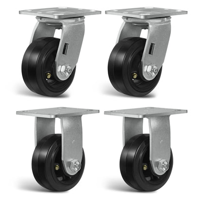 Heavy Duty Casters - Rubber Tread on Cast Iron Core, Caster Wheels for Heavy-Duty Mobility