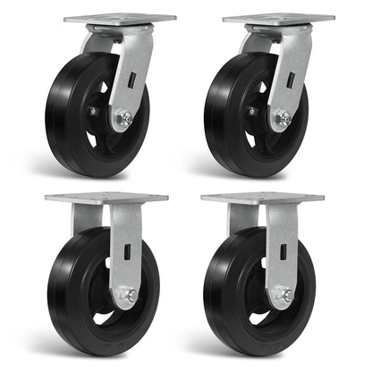 Heavy Duty Casters - Rubber Tread on Cast Iron Core, Caster Wheels for Heavy-Duty Mobility
