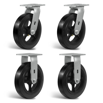 Heavy Duty Casters - Rubber Tread on Cast Iron Core, Caster Wheels for Heavy-Duty Mobility