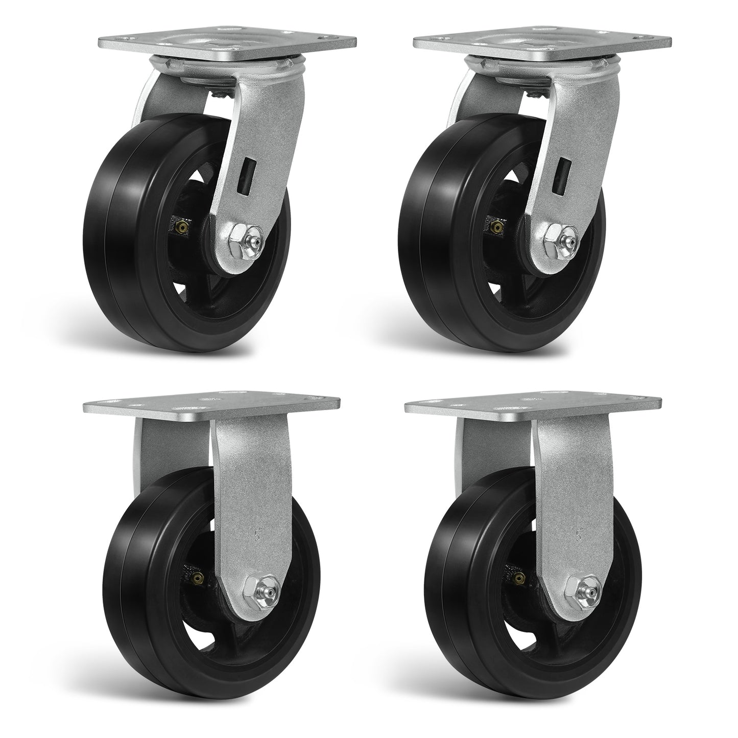 Heavy Duty Casters - Rubber Tread on Cast Iron Core, Caster Wheels for Heavy-Duty Mobility