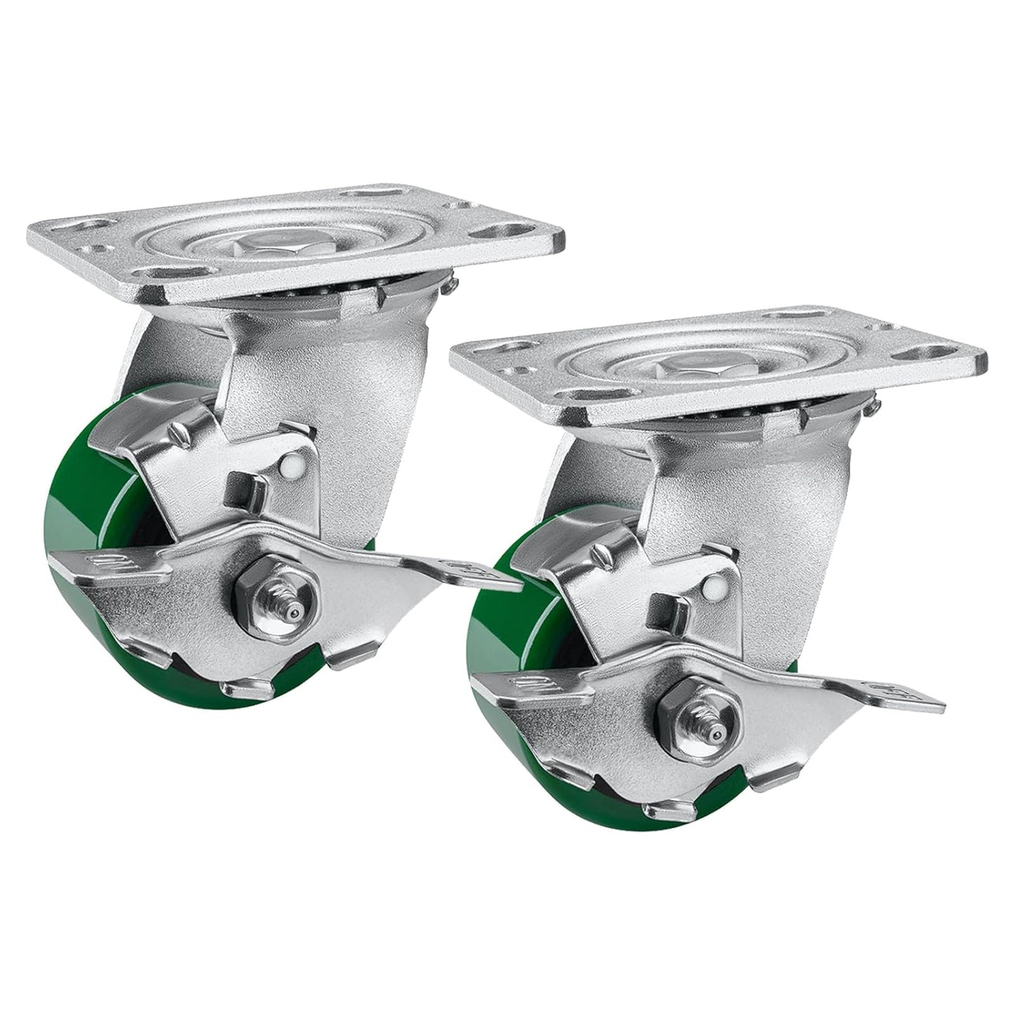 Polyurethane Wheel Swivel Casters,Rigid, Break, Industrial Load Capacity 4800lbs(Green)