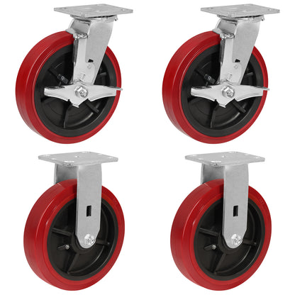 Polyurethane Tread on Polypropylene Core (RED) Heavy Duty Casters with 1200lbs Capacity, Widely Used in Platform Trucks, Furniture, Workbench, Tool Box   You
