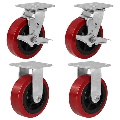 Polyurethane Tread on Polypropylene Core (RED) Heavy Duty Casters with 1200lbs Capacity, Widely Used in Platform Trucks, Furniture, Workbench, Tool Box   You