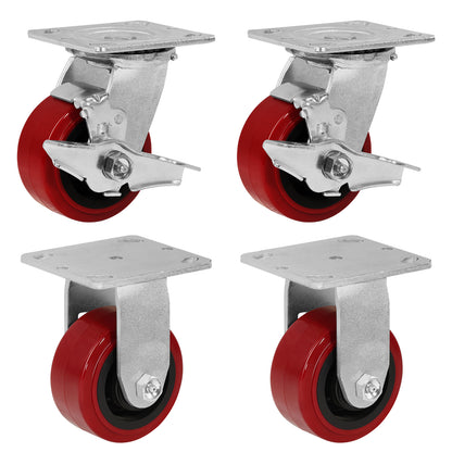 Polyurethane Tread on Polypropylene Core (RED) Heavy Duty Casters with 1200lbs Capacity, Widely Used in Platform Trucks, Furniture, Workbench, Tool Box   You