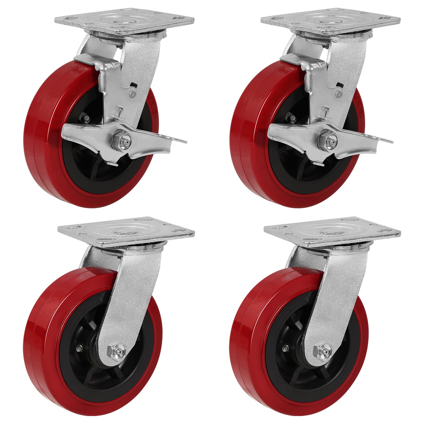 Polyurethane Tread on Polypropylene Core (RED) Heavy Duty Casters with 1200lbs Capacity, Widely Used in Platform Trucks, Furniture, Workbench, Tool Box   You