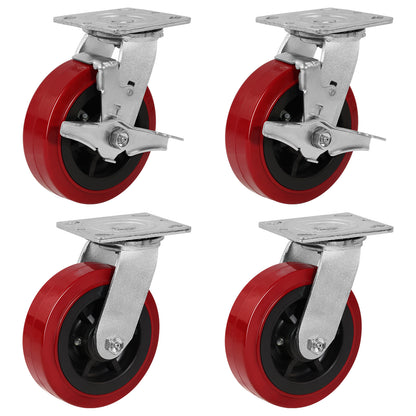 Polyurethane Tread on Polypropylene Core (RED) Heavy Duty Casters with 1200lbs Capacity, Widely Used in Platform Trucks, Furniture, Workbench, Tool Box   You